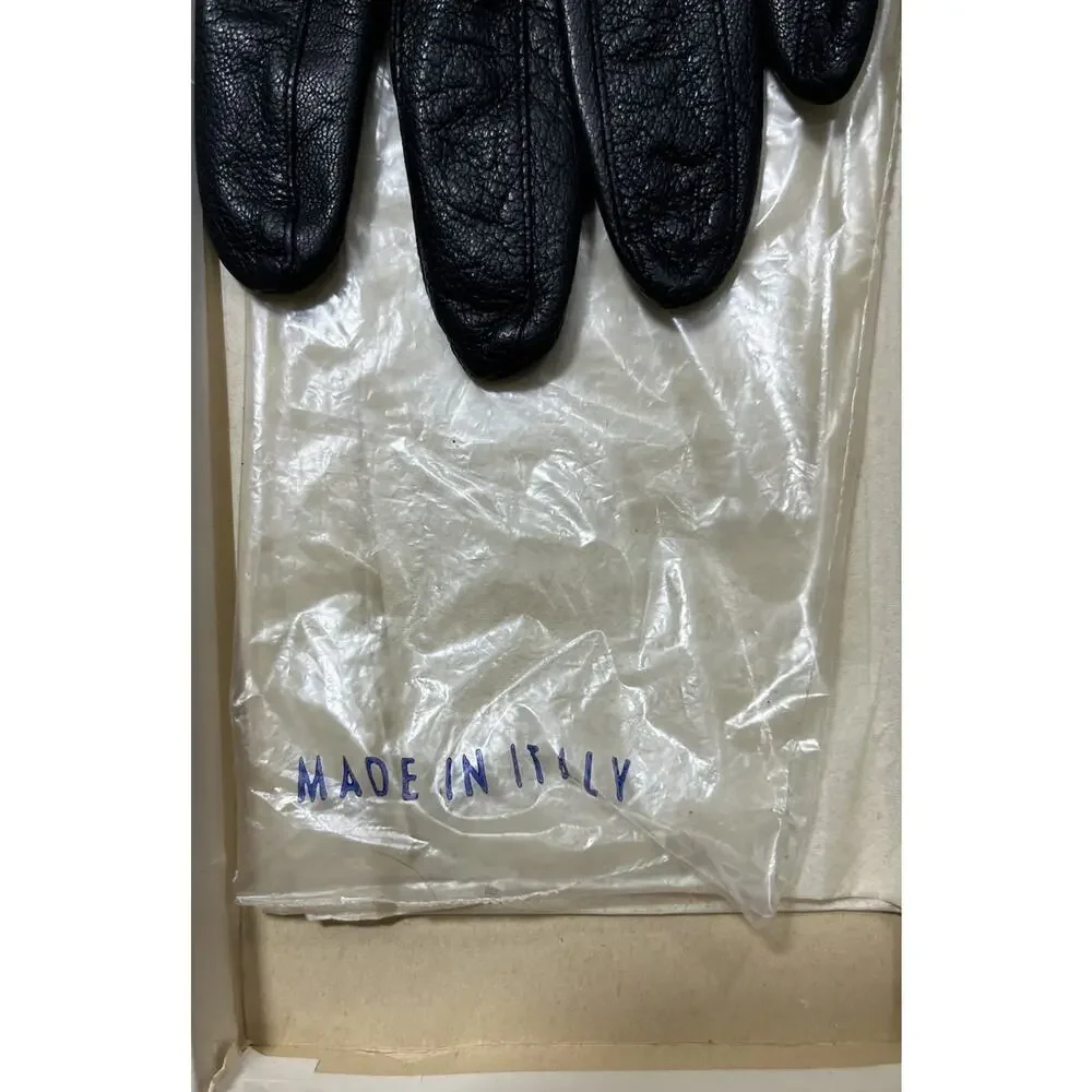 Vintage Guy La Roche Black Leather Gloves Size Small Rhinestone Coquette Retro